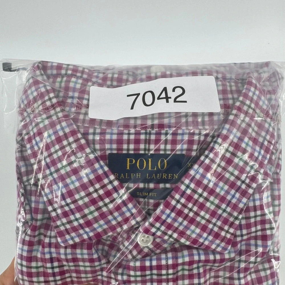 Polo Ralph Lauren Button Down Mens XXL Magenta Plaid Slim Fit‎ Long Sleeve Shirt